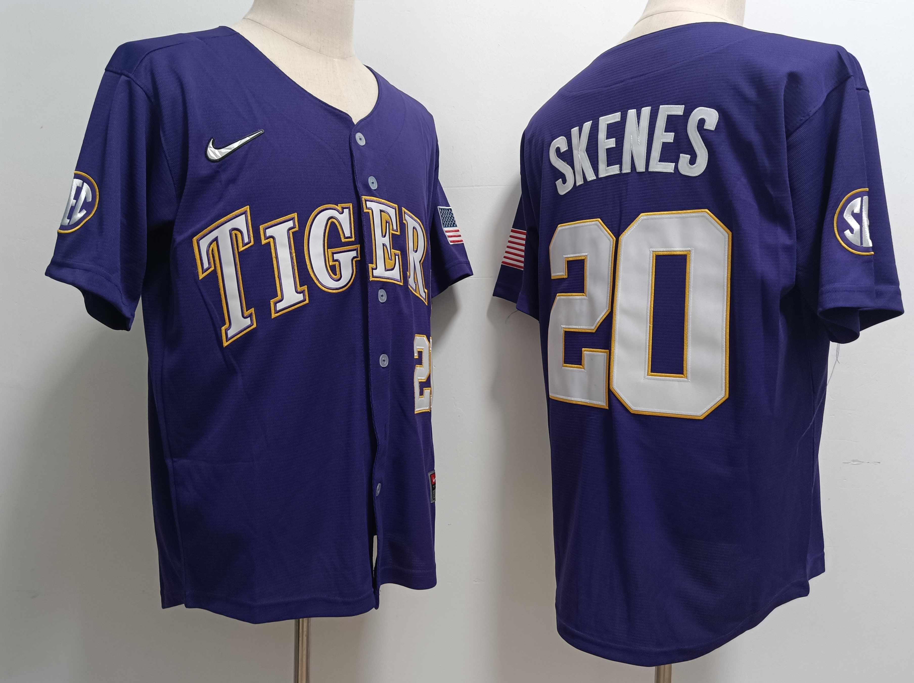 Men LSU Tigers #20 Skenes PurpleNike 2025 NCAA Jersey